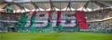Panorama przedstawiająca oprawę kibiców Legii Warszawa z meczu Ligi Europy z Rosenborgiem Trondheim, rozegranego w Warszawie 23 sierpnia 2012.